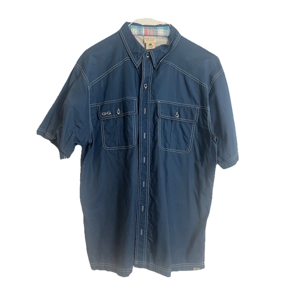 GameGuard Outdoors Shirt Mens Large Blue Short Sleeve Button Up Fishing Pockets